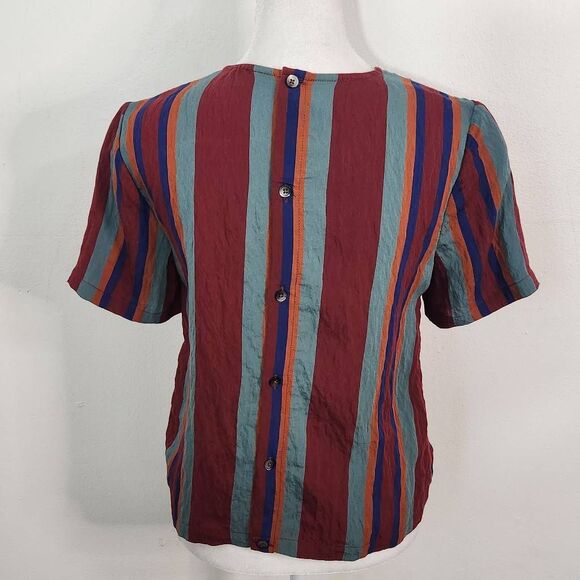 Madewell Multi-Color Stripe Crinkle Blouse with Button-Up Back Size XS - Picture 5 of 7